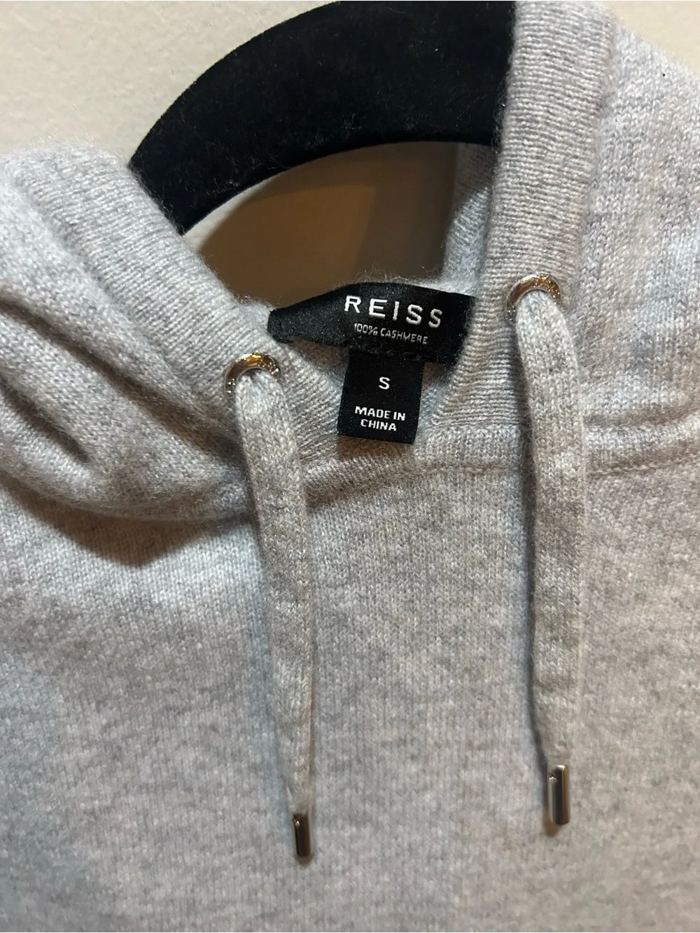 Reiss Light Gray Men's 100% Cashmere Hooded Pullover Sweater, Sz S